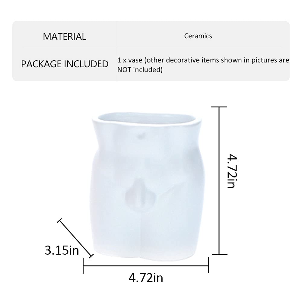 Kelendle Butt Vase, Butt Planter Body Vase Cheeky White Ceramic Flower Vase Boho Plant Pot Body Sculpture Modern Art Home Decor for Living Room Bedroom Centerpiece Table Wedding Small