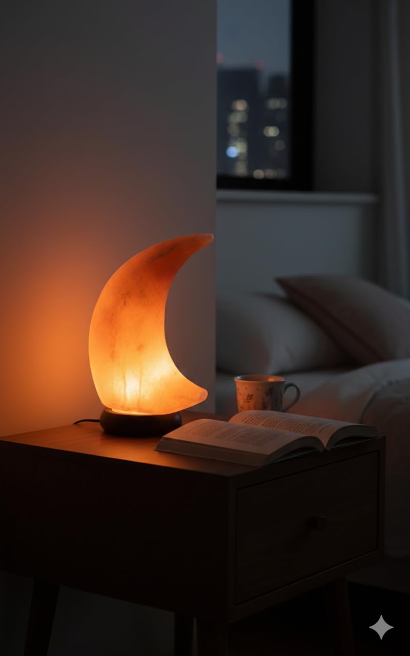 NatureBoost HL Himalayan Pink Salt Lamp Moon with Wooden Base. A dimmer Switch and a Pair of 15W Bulbs Included. Unique Gift Idea
