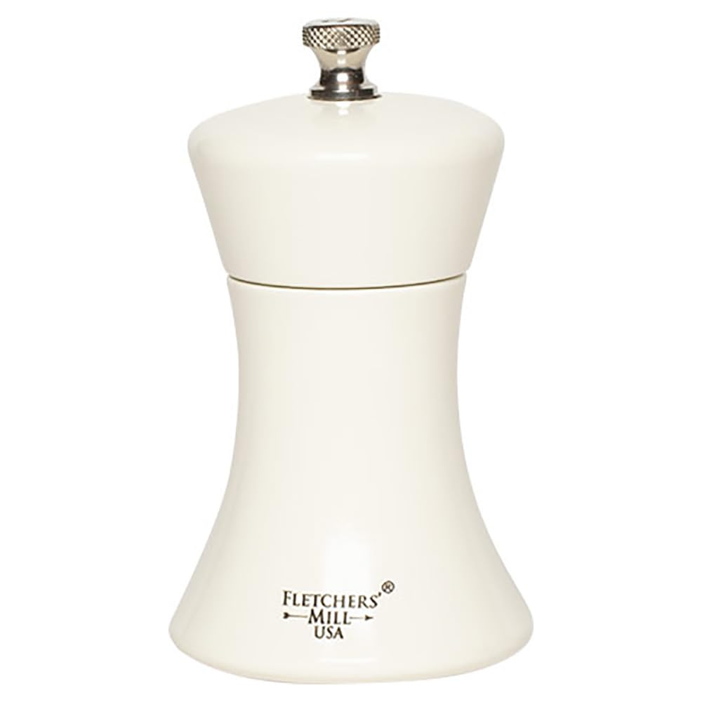 Fletchers' Mill Sierra Salt Mill, White - 4 Inch, Adjustable Coarseness Fine to Coarse, MADE IN U.S.A.
