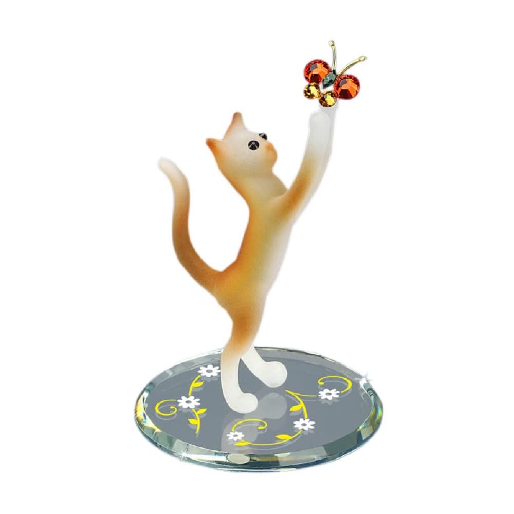 Glass Baron ~ Tabby Cat with Crystal Butterfly