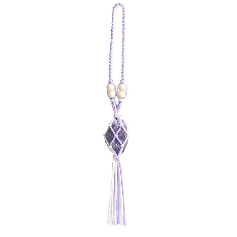 Himalayan Salt Crystal Hanging Ornament, Handcrafted Macramé Design, Natural Purple Salt Stone, for Room Decor, Meditation & Yoga Practice