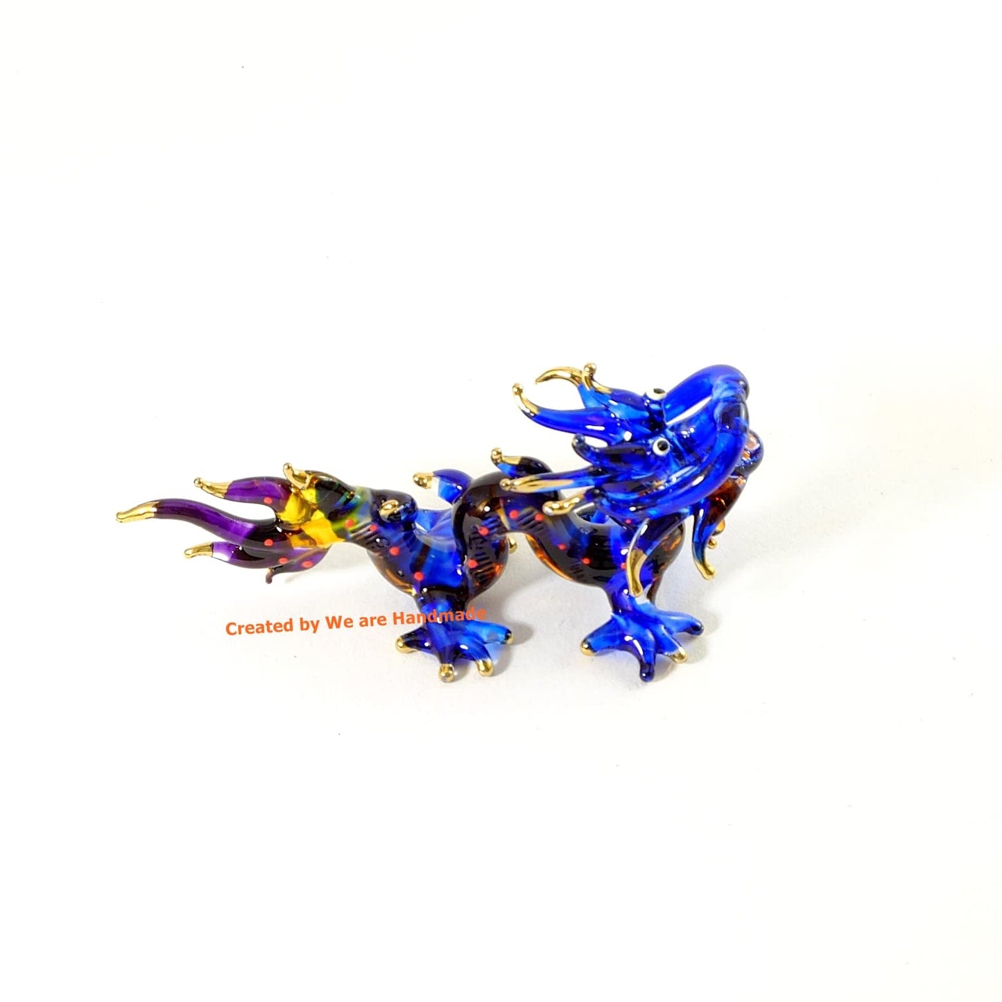 (Bundle of 2) Handmade 3" Lucky Dragon Blown Glass Figurine Art, Cool Stuff, Miniature Animals, Home or Garden Decor Gift Ideas