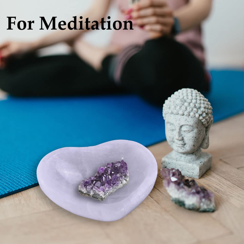 JIC Gem 5.5" Hand Carved Selenite Bowl Heart Shape Moroccan Selenite Crystals for Cleansing, Charging, Decoration or Gift