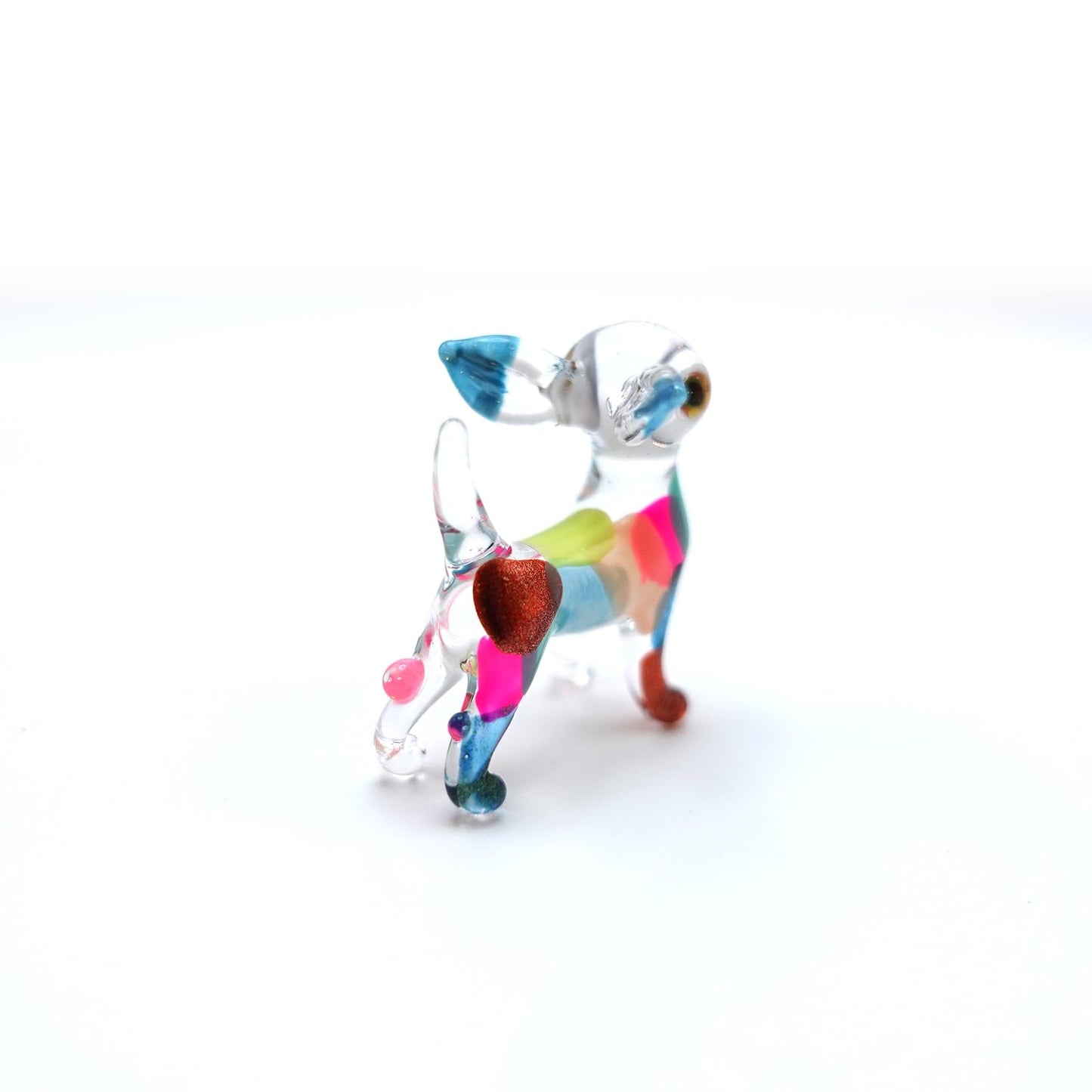 Sansukjai Chihuahua Tiny Micro Figurines Hand Blown Glass Art Animals Collectible Dog-Lover Gift Home Décor (Multicolor V2)