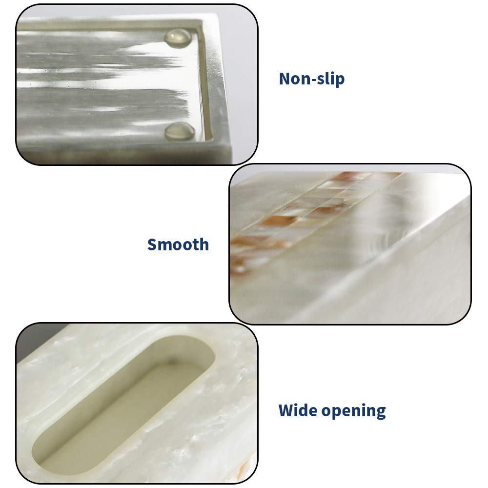 Luxury Tissue Box Cover, Tissue Box Holder,Tissue Holder for Bathroom,Marble Tissue Box Decorative,Set-Rectangular Hand-Polished with Gold Mother-of-Pearl Shells,Villa Gift, Bathroom Accessory Set