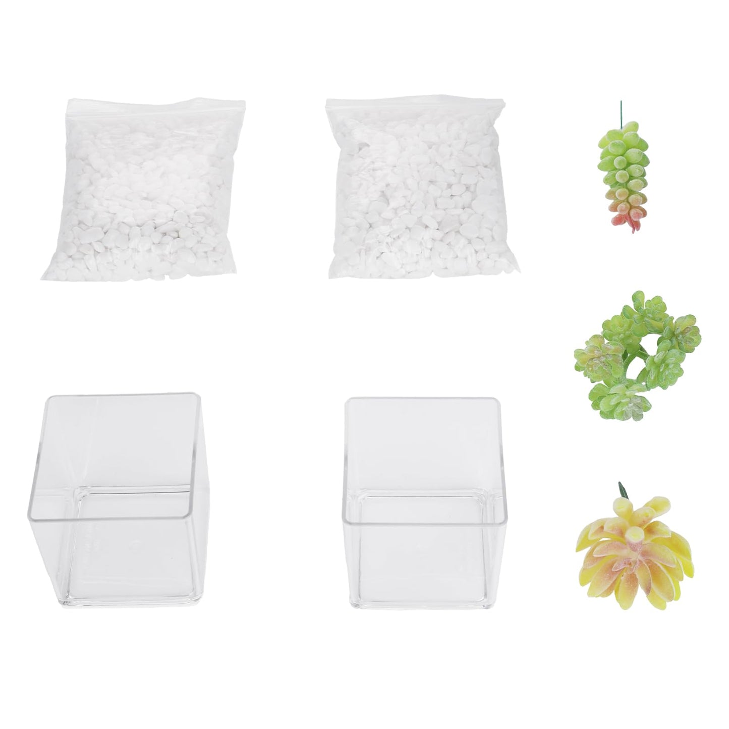PapakeNook Mini Artificial Succulent in Pots, Clear Acrylic, 2-Pack