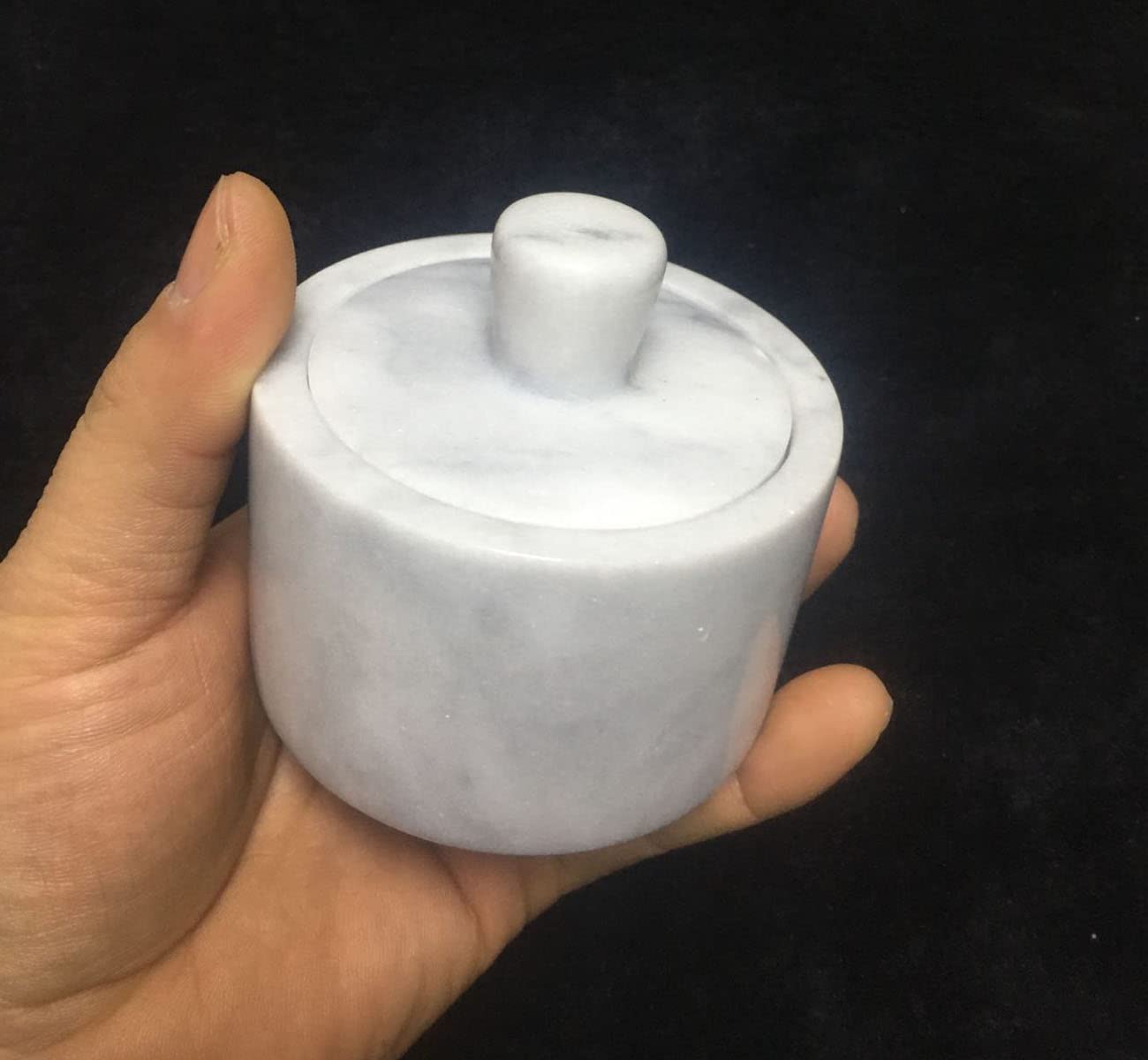 Yepmlrt Marble Salt Cellar with Lid, Salt Holder Storage Container for Counter( White)