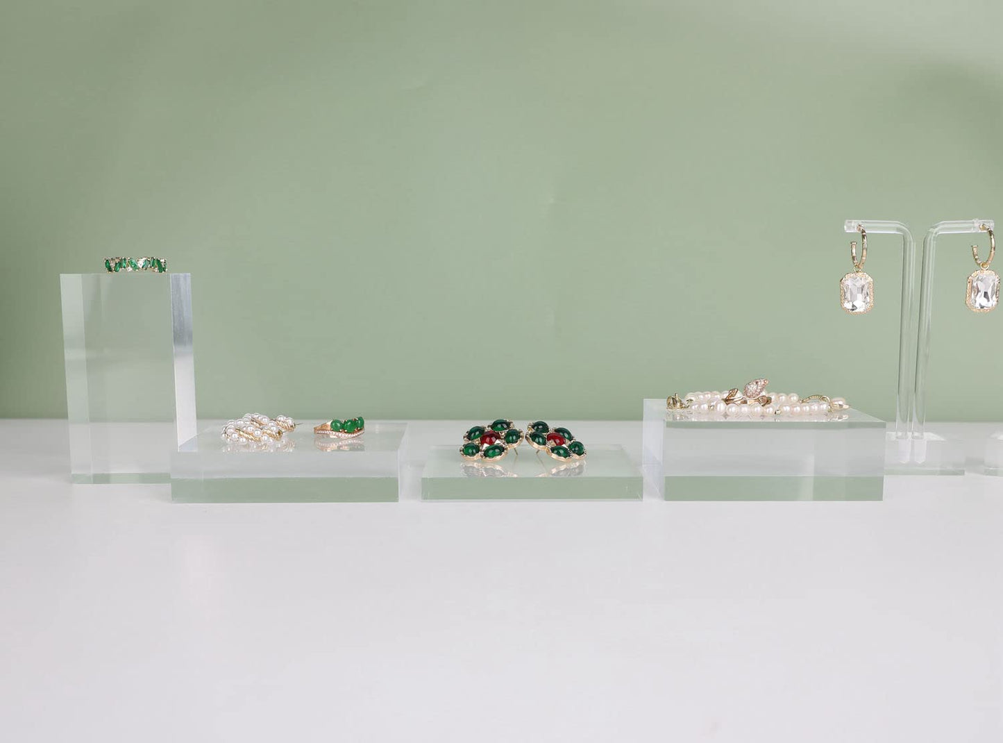 GemeShou Transparent jewelry risers for selling, Acrylic risers for earring display, clear block ring riser tray for online business Photography【3.15 L x3.15 W x0.79 H inch】