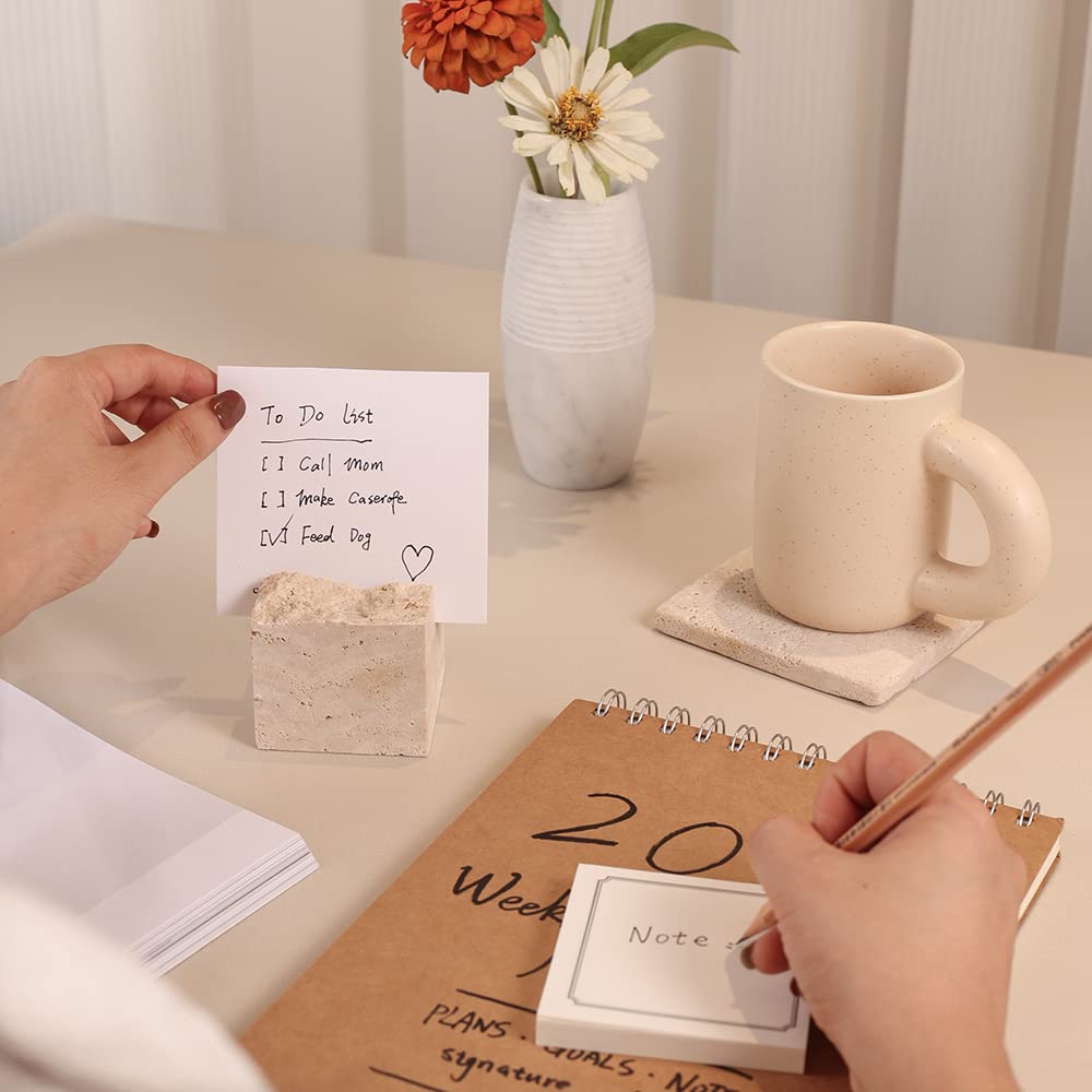 JIMEI Natural Travertine Place Card holder - Handmade Polished Wedding Table Signs, Multi-Use Memo Holder for Escort Cards, Photos & Business Cards (2.36"x2.36"x1.96")