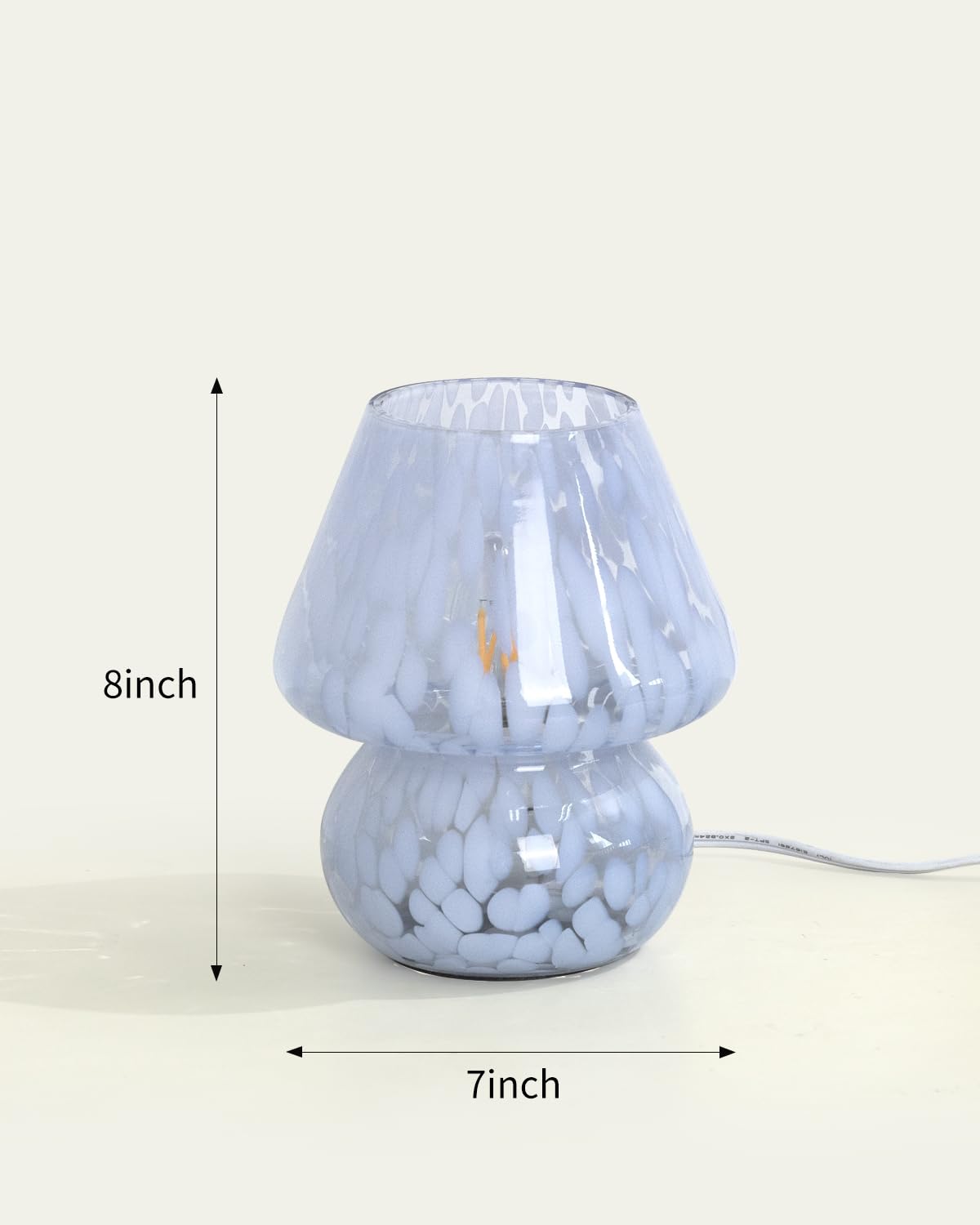 ONEWISH Mushroom Lamp Small Bedside Table Lamp-Nightstand Nightlight Dimmable Stepless, Translucent Glass Desk Lamp for Bedroom Dorm Living Kitchen, Murano Style Aesthetic Cute Home Decor(Blue)
