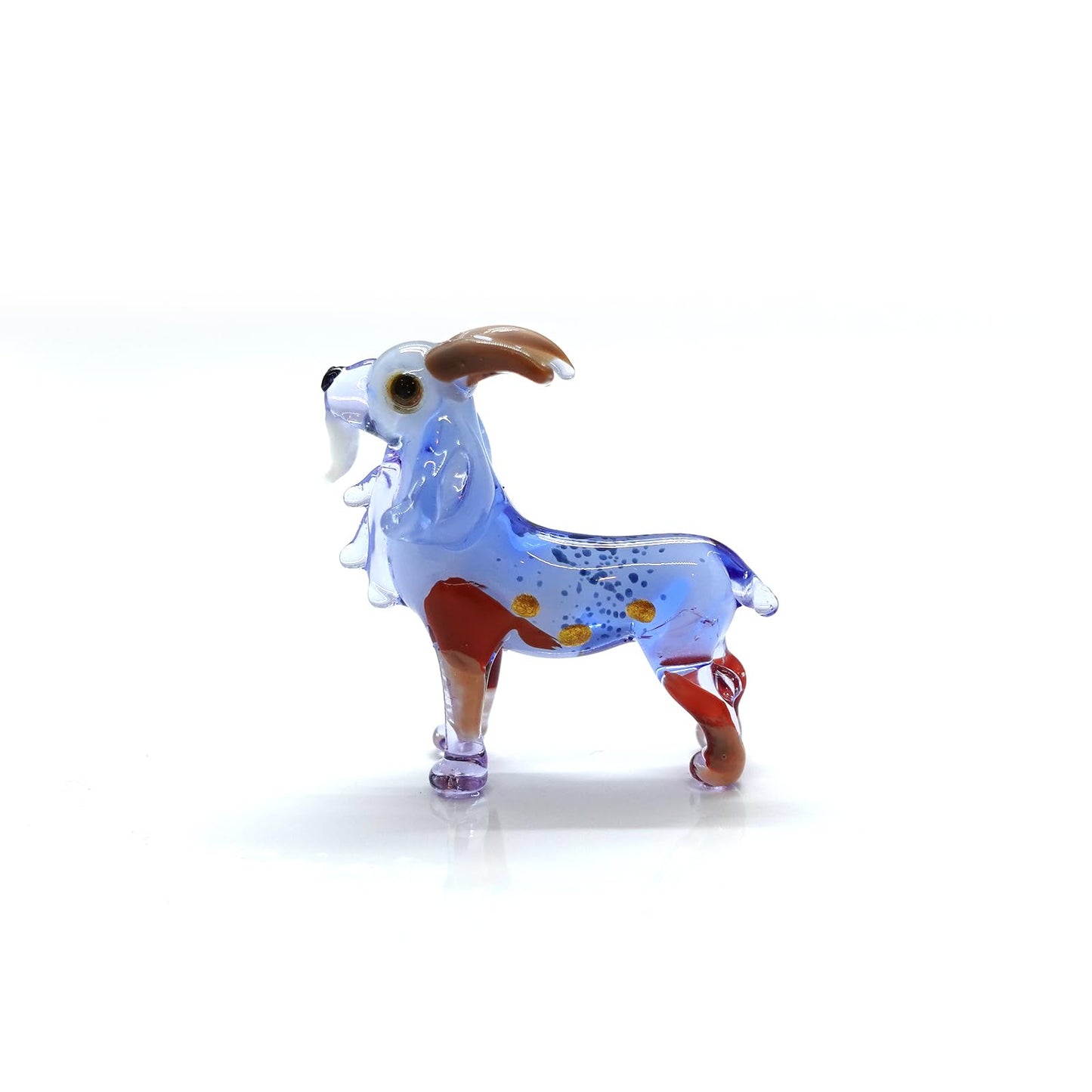 Sansukjai Goat Micro Tiny Figurines Hand Blown Glass Art Animals Collectible Gift Home Décor (Blue Brown)