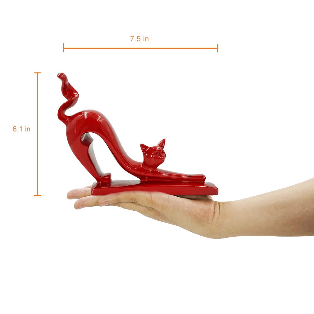 DreamsEden Modern Home Decor Cat Statue - Resin Art Animal Figurine Accent Ornaments for Living Room Bedroom Shelf (Red)