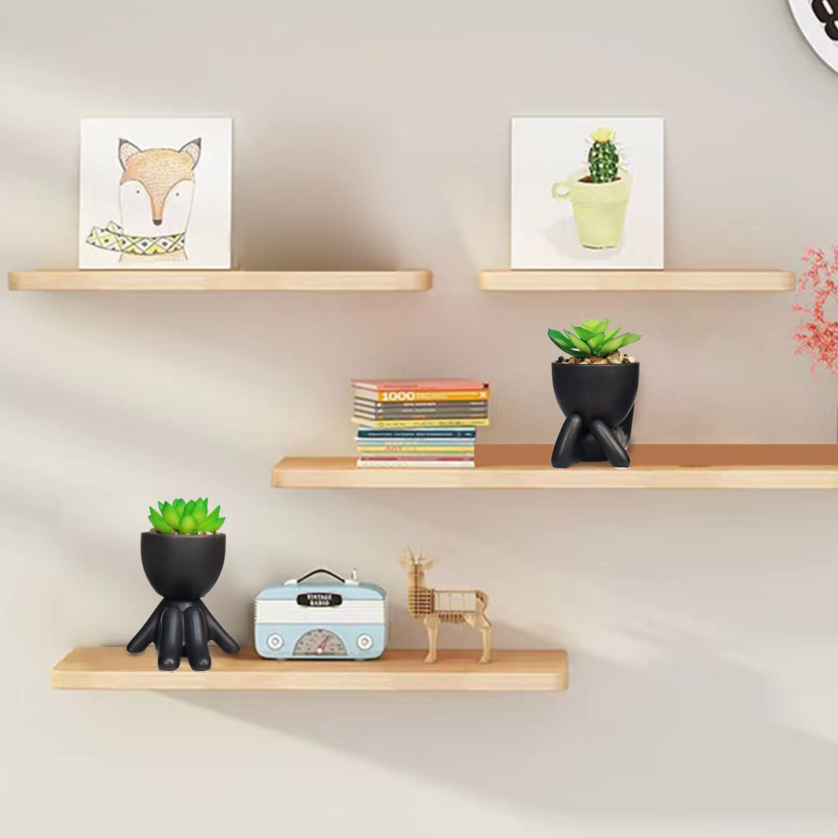 Zerzsy 3pcs Creative Artificial Succulents with Gray Flower Pots Bundle with 2PCS Cute Artificial Succulent Plants with Creative Human Shaped Pots
