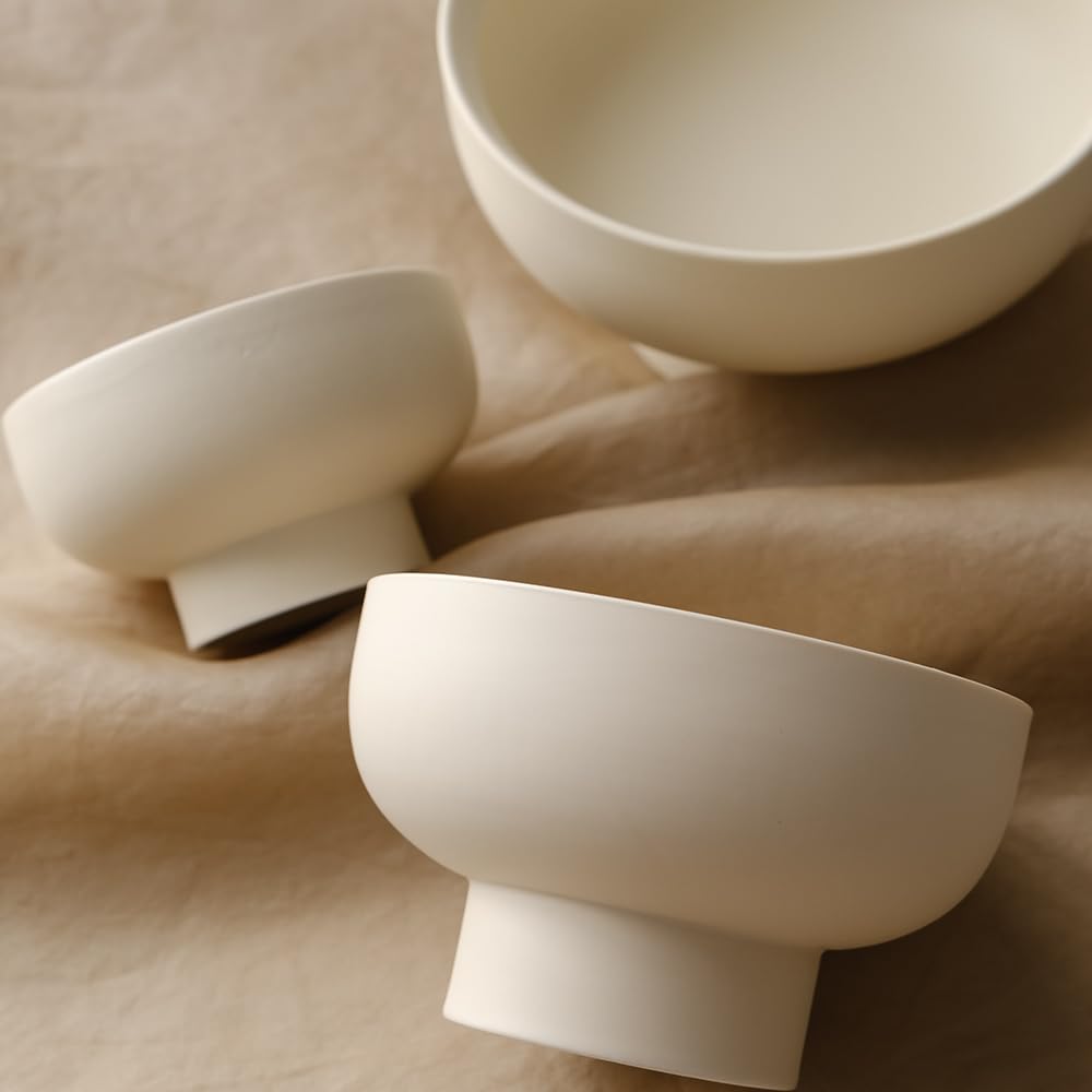 WENSHUO High-foot Deep Fruit Bowl, Ceramic Pedestal Decorative Bowl, Round Bowl for Salad, 5.5" Small Size, Matte Crème (Matte Crème, 5.5")