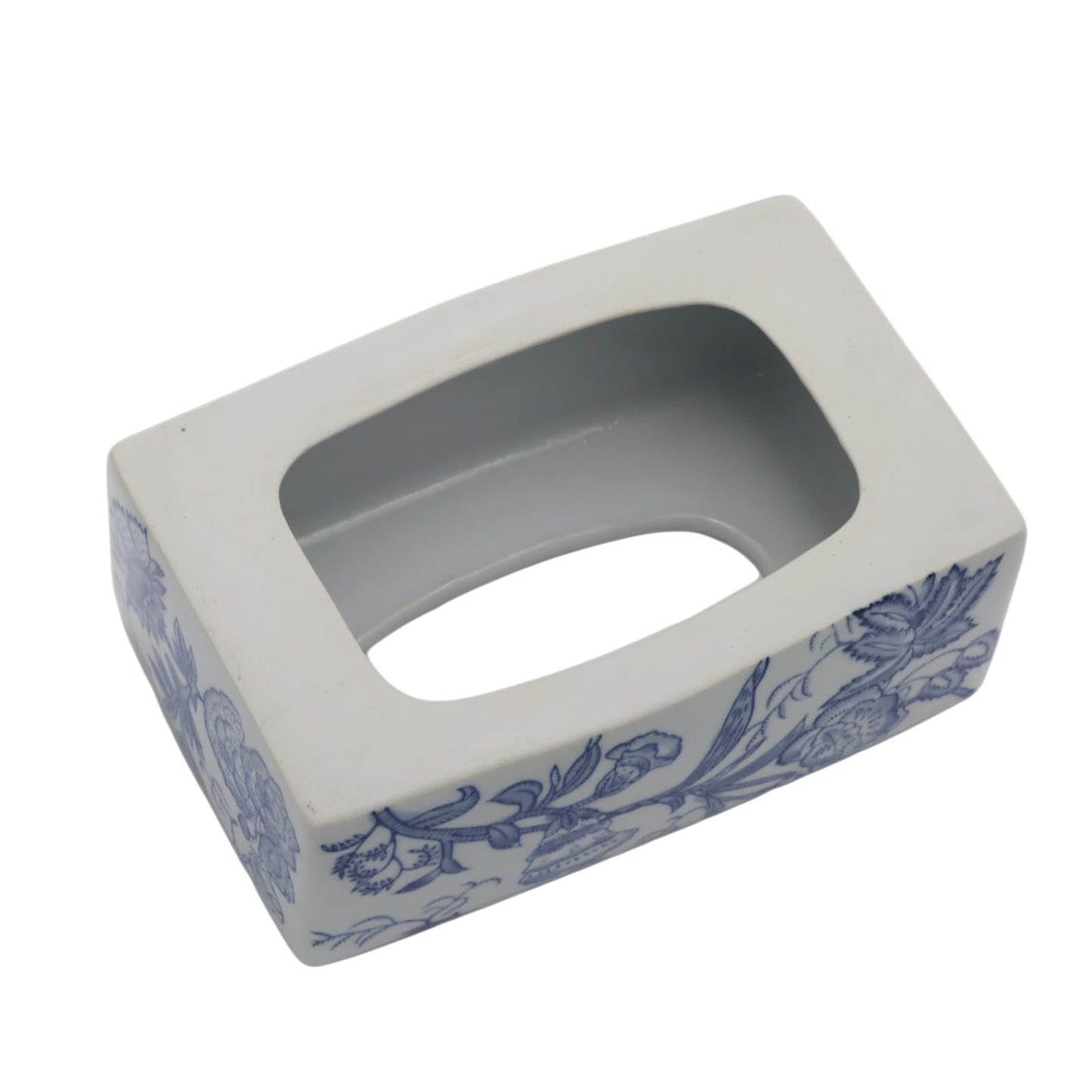 Ceramic Rectangular Tissue Box Cover Holder, Durable Healthy Ecofriendly Decorative Tissue Box Case Organizer Holder for Vanity Toilet Tank Dresser Night Stand Table Countertop,Blue and White A