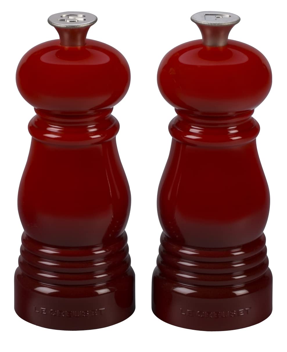 Le Creuset Petite Salt and Pepper Mill Set, 5" x 2" each, Cerise