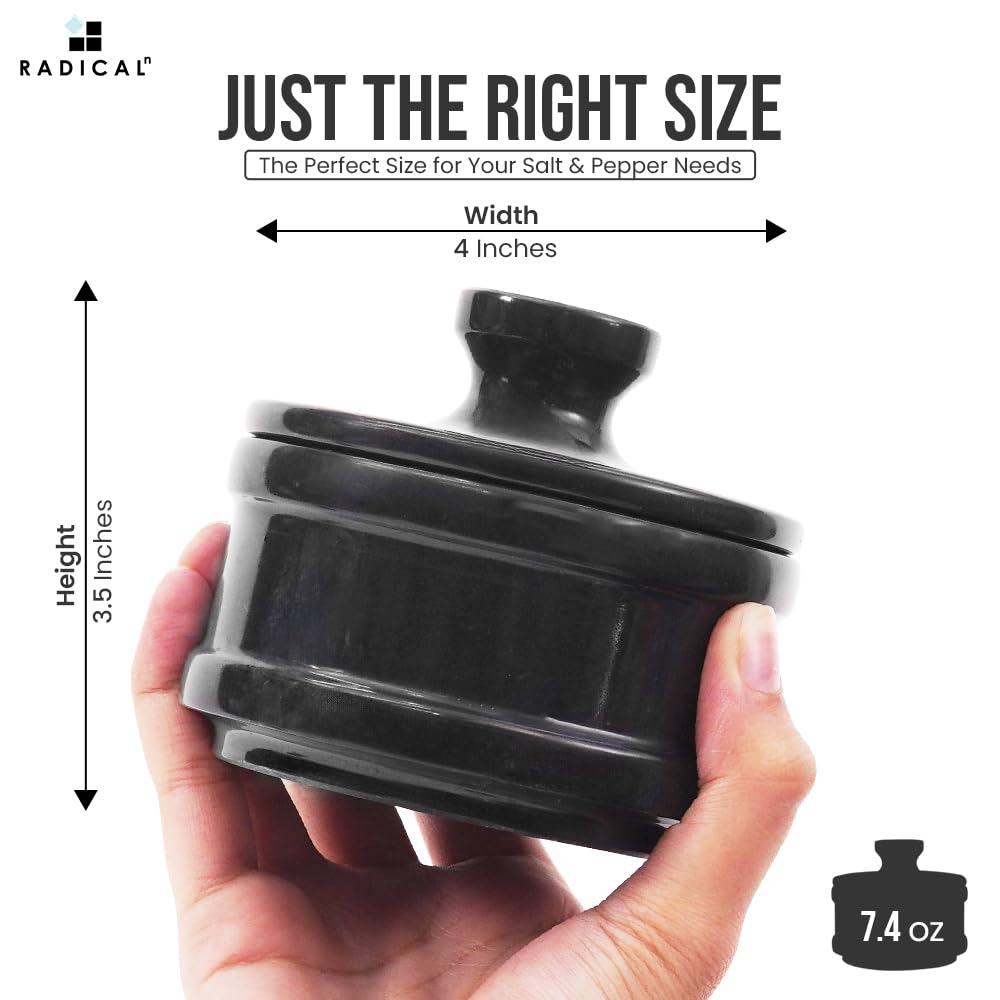 Radicaln marble Salt Cellar Black Handmade salt jar with lid and serving spoon - Elegant sugar container and salt container for kitchen storage