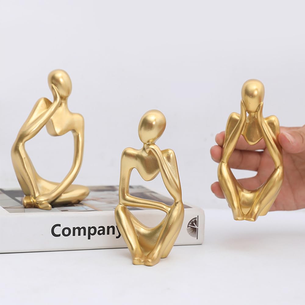Rosechen Thinker Abstract Ornamental Figurines Statues Decoration(3 Gold)