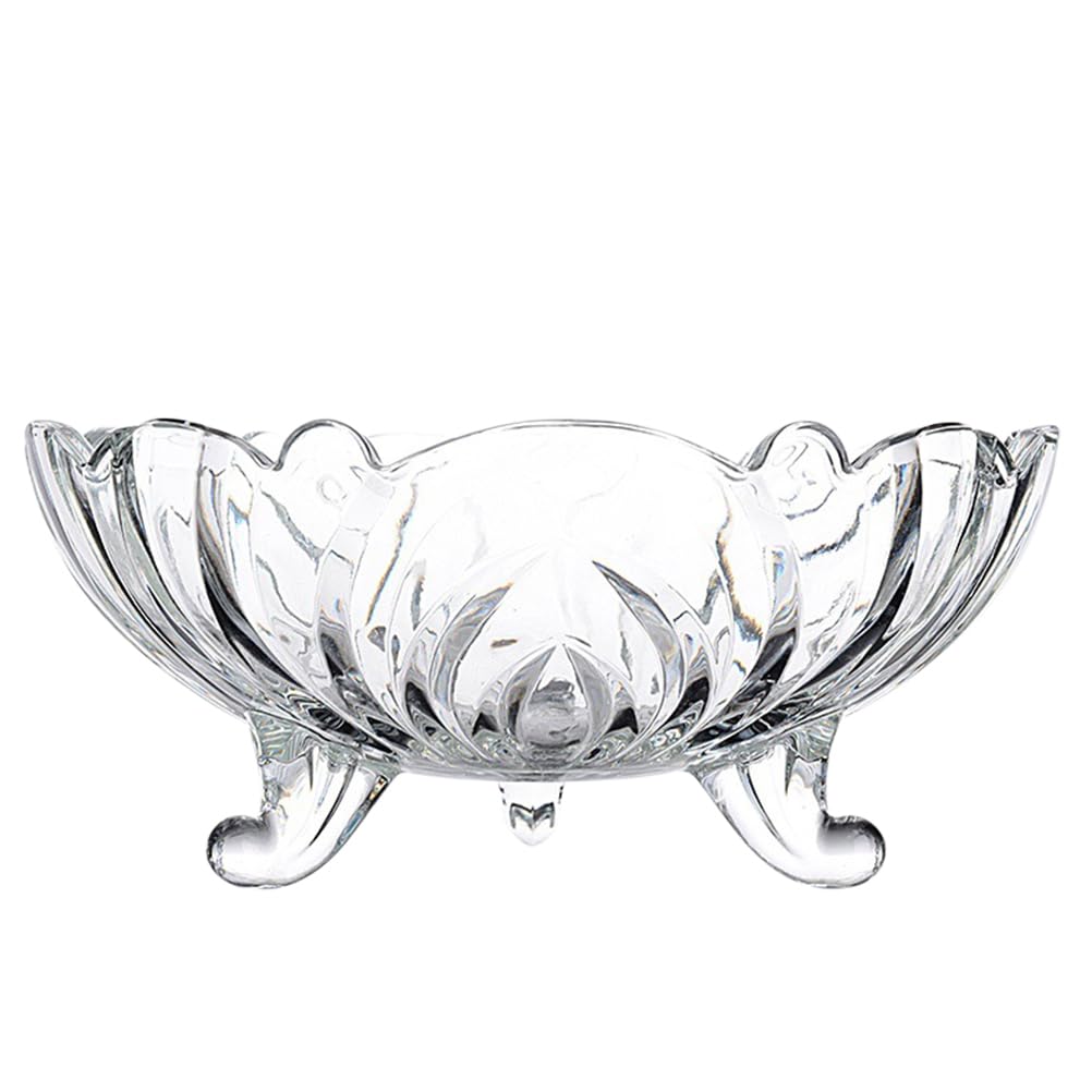 Cabilock Tripod Glass Fruit Plate Trifle Bowl Glass Food Decor Crystal Candy Dish Pasta Bowl Food Prep Transparent Salad Tray Transparent Serving Plate Fruit Tray for Home