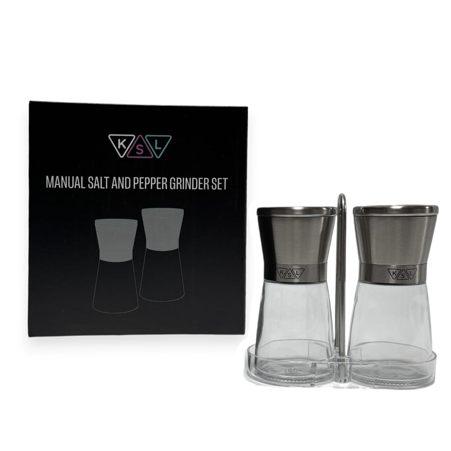 KSL Original Manual Glass Salt and Pepper Shakers Set - Stainless Steel Salt Shaker and Pepper Shaker – Amazing Gift for any Kitchen