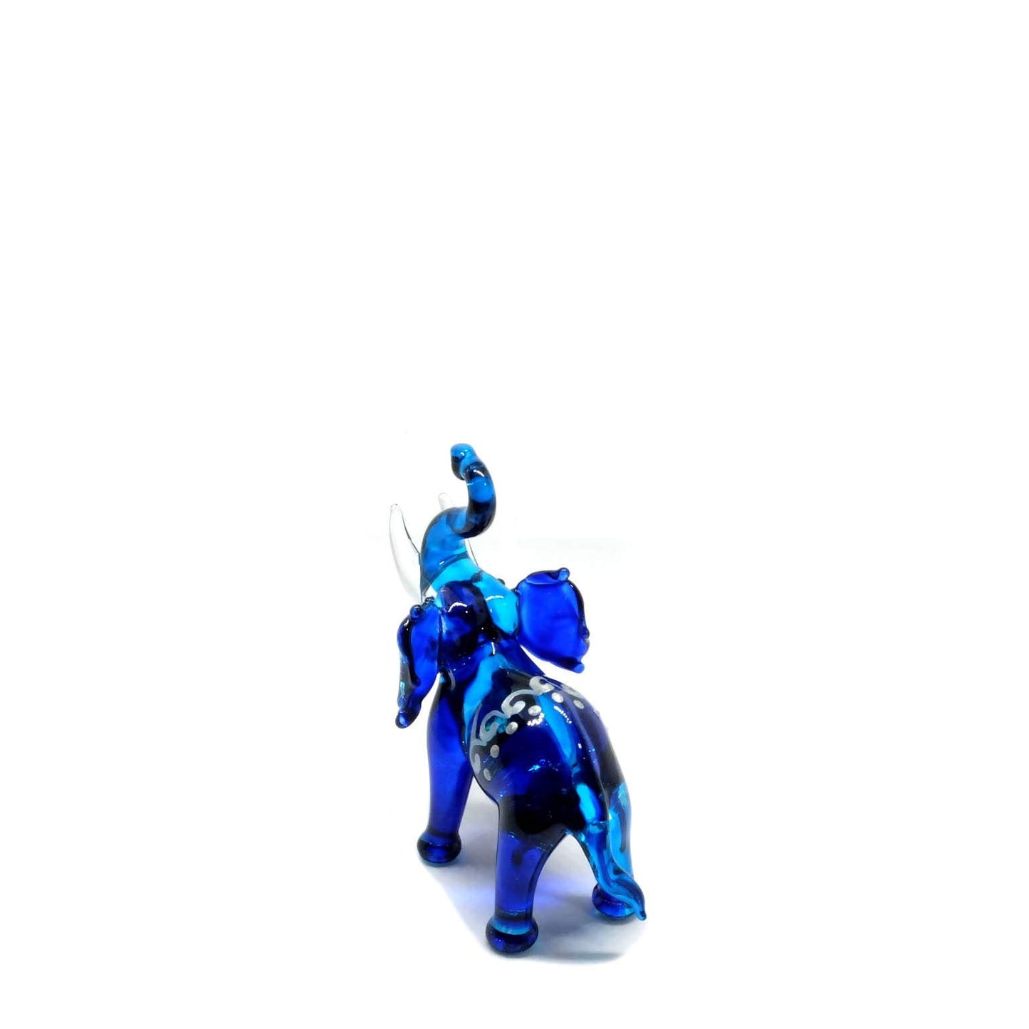 Handmade Mini 2.25" Blue Elephant Figures with Thai Art Blown Glass Art, Collectible Figurines Gift Ideas, Miniature Wild Animals, Tiny Ornament Cool Stuff Decor No.8
