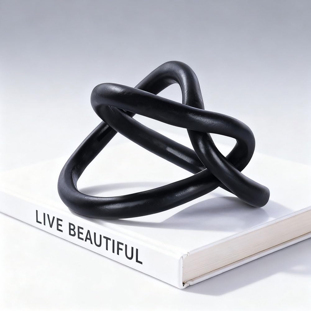 QIANLING Modern Gold Knot Sculpture for Home Decor - Abstract Geometric Art Decor for Living Room, Office, or Entryway (Black)