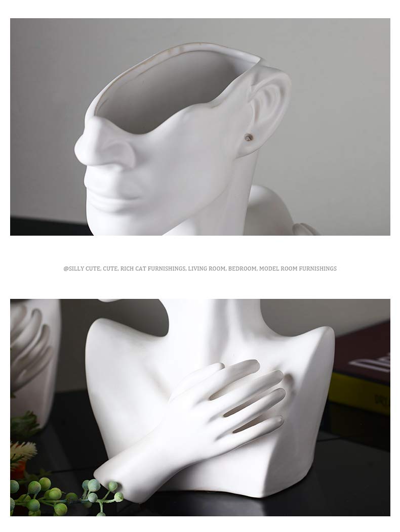 KatoonX Ceramic Head Face Flower Vase for Statue Home Decoration (Matte White)