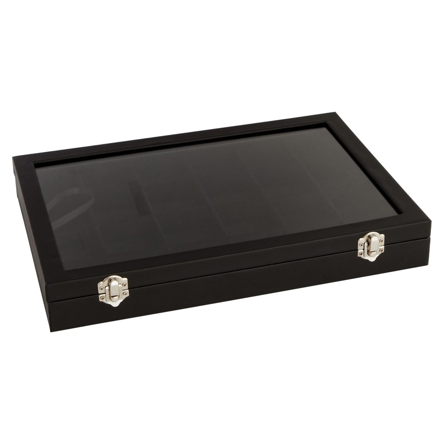 Juvale Black Velvet Jewelry Display Tray Organizer Case - Jewelry Display for Vendors w/Glass Cover - 24 Slot Tray with Removable Grids - Crystal & Rock Collection Box - Black 14 x 9.5 x2 in