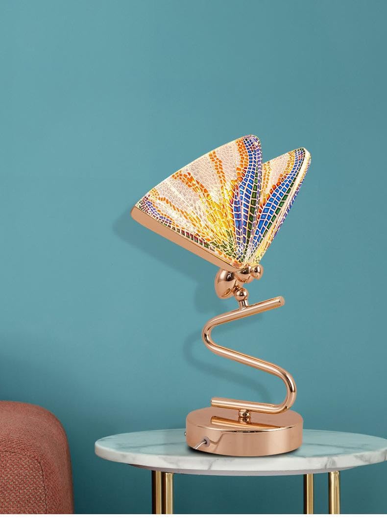 Vase Branch Glass Butterfly Table Lamp, Rose Gold Base