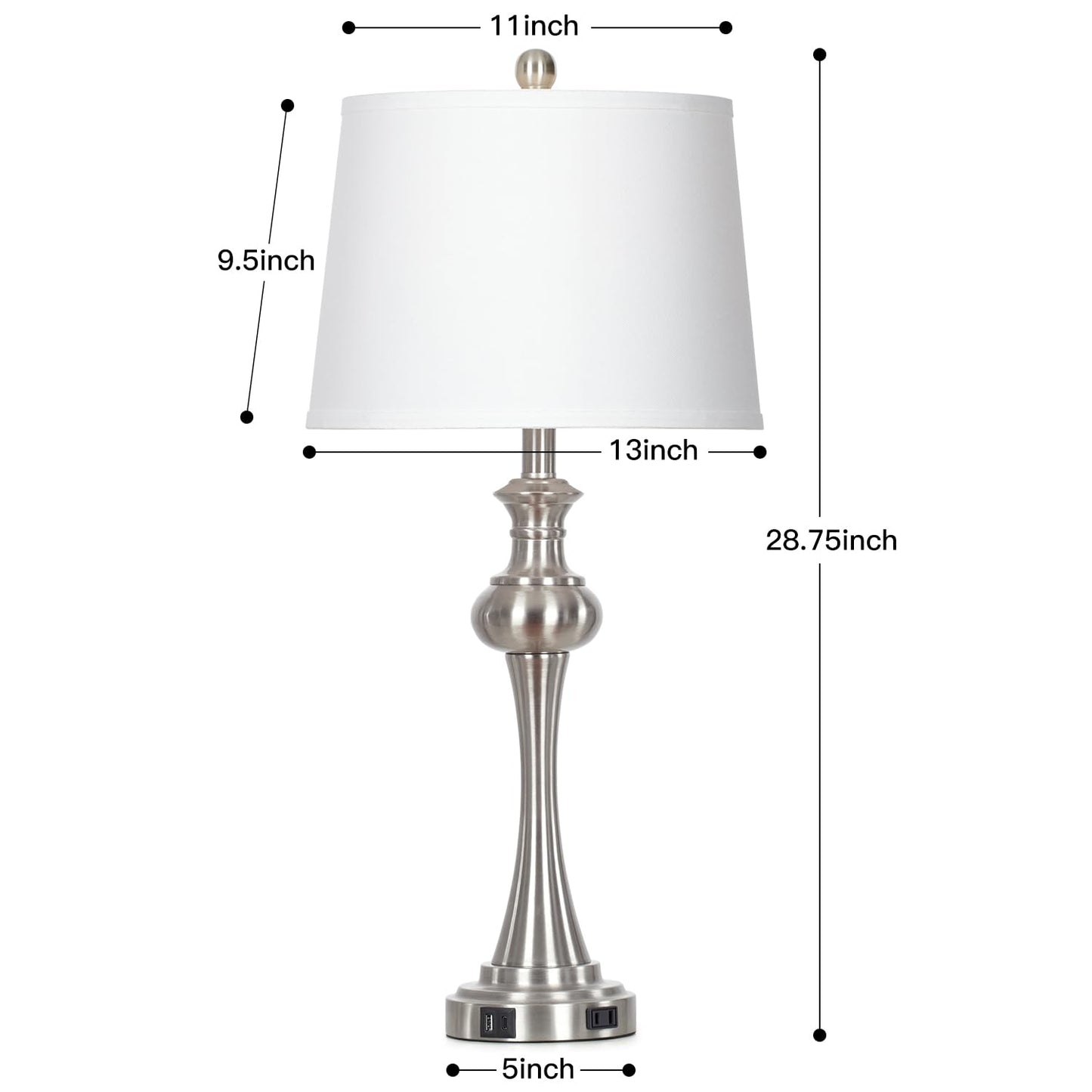 28.75" Silver Table Lamps for Living Room,Touch Lamps for Bedrooms Bedside Lamp 3-Way Dimmable Touch Control, Modern Silver Nightstand Lamp Fabric Shade Mid Century Accent Style(Bulb Inclued)