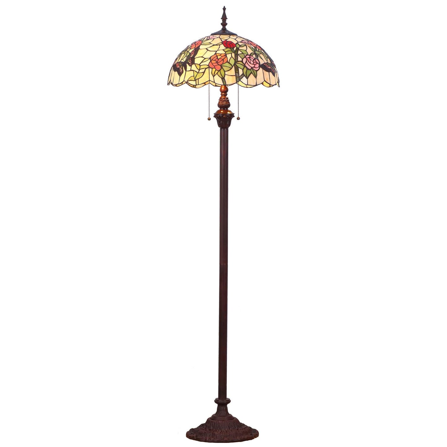 Bieye L11408 Butterfly Tiffany Style Stained Glass Floor Lamp with 16-inch Wide Handmade Lampshade Metal Base for Bedroom Living Room, 59-inch Tall