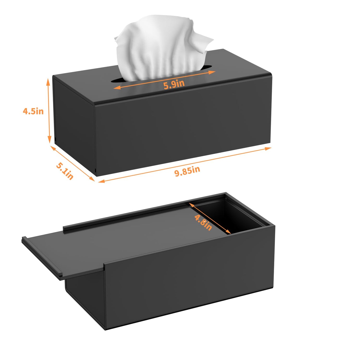 FEMELI Acrylic Tissue Box Cover Rectangular - Matte Solid Cube Napkin Holder with Magnetic Bottom, Modern Decorative Facial Paper Dispenser for Bathroom, Bedroom, Kitchen - Black