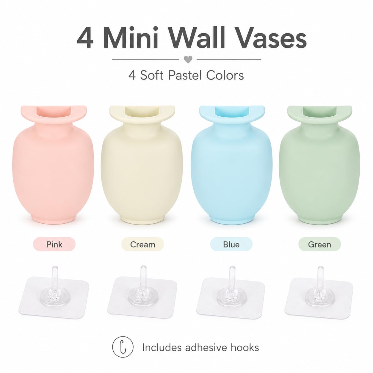 ChezMax Mini Vase 4PCs, Removable Wall-Mounted Flower Vase Reusable Hanging Flower Pot on Fridge Door Glass Window Tile for Home Office Bathroom Shop Decoration (Blue+Green+Pink+Beige)