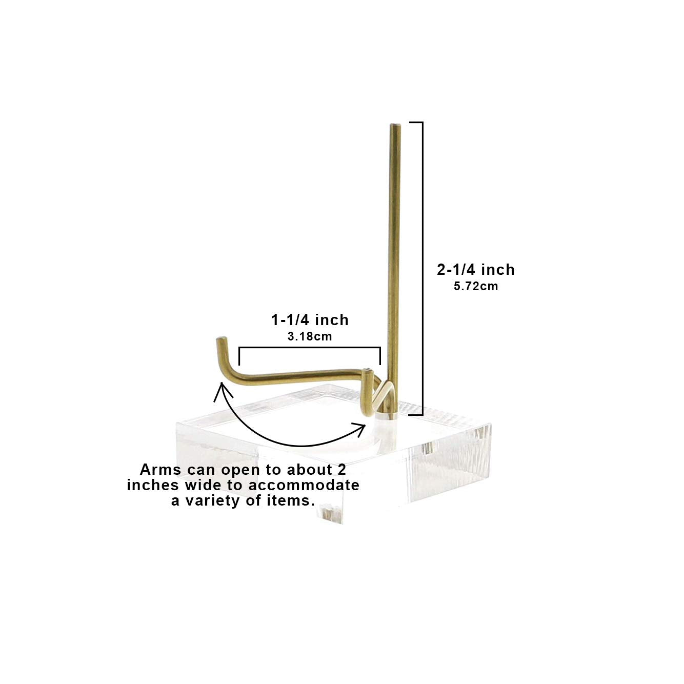 OnFireGuy 2-3/4" Acrylic Base Display Stand Easel With Adjustable Metal Arm | 2-3/4" H x 1-3/4" D x Adjustable to 2" Wide | Ideal for Displaying Mineral Rocks, Gemstones, Fossils, Geodes, Minerals & Crystals