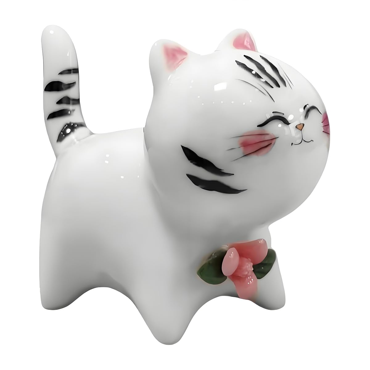 RiJinDuoJin Handmade Ceramic Cat Figurine, Cute Lucky Healing Cat Themed Decorative for Cat Lovers, Ideal for Desk, Bookshelf, Nightstand & Home Decor, for Motherās Day, Easter, Birthday, Men & Women
