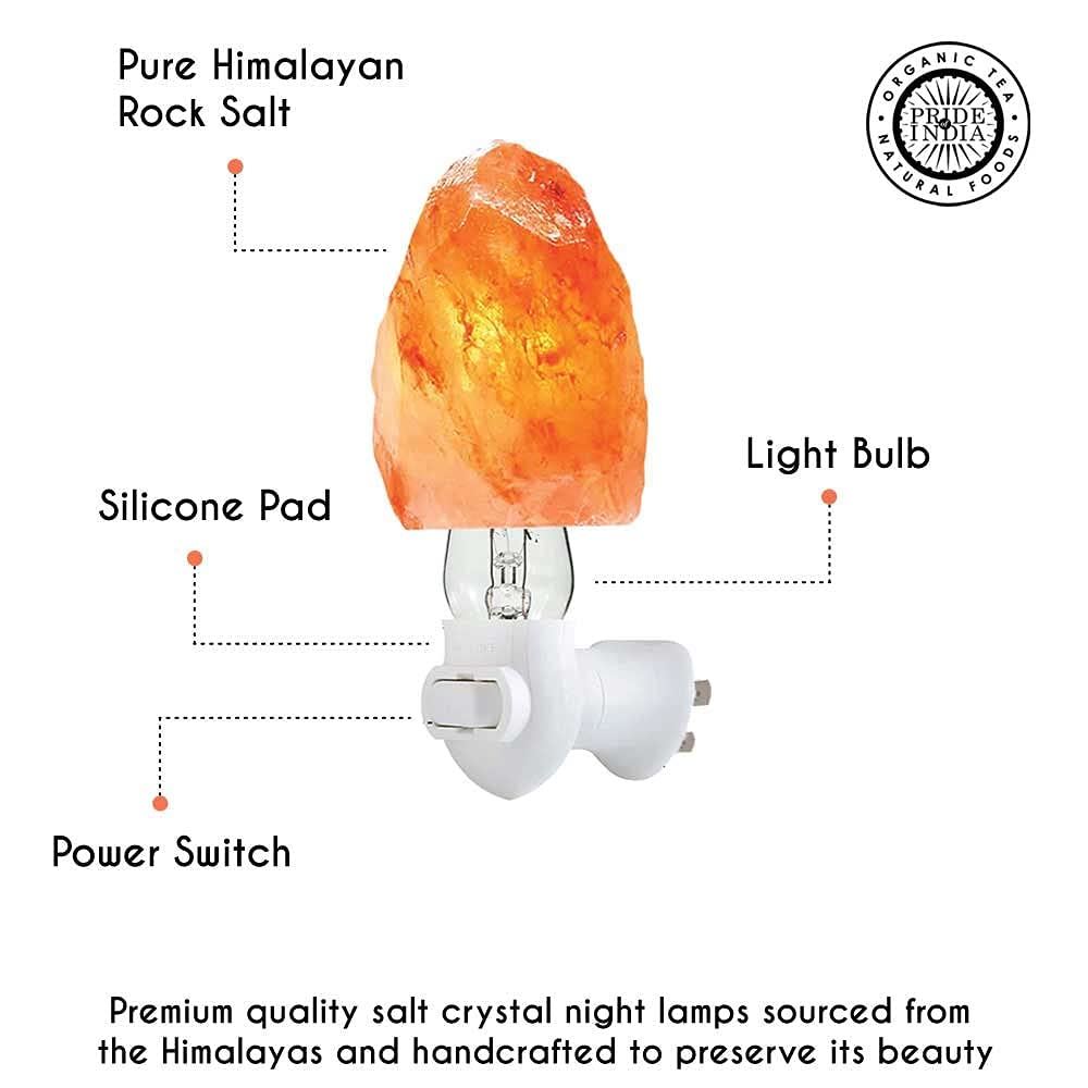 Pride of India Pink Salt Night Light | Natural Shape Crystal Accessories | Decorative Himalayan Rock Salt Lamp Cover for Home & Office | Wellness & Decor Accent