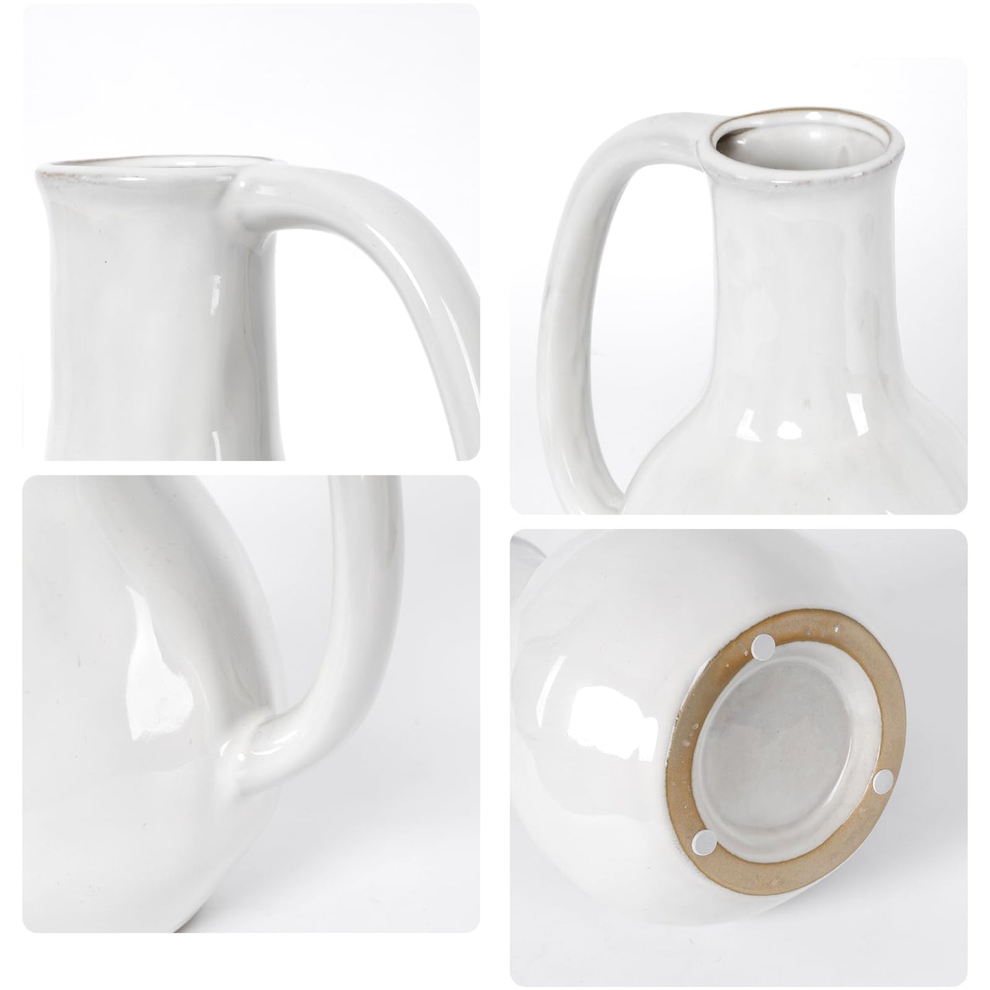 GarDream White Ceramic Vase with Handle, 8.5 Inch Modern Farmhouse Pitcher Vase for Flowers, Rustic Ceramic Jug Flower Vase, Decorative Boho Home Decor for Living Room Mantel Table Centerpiece Office