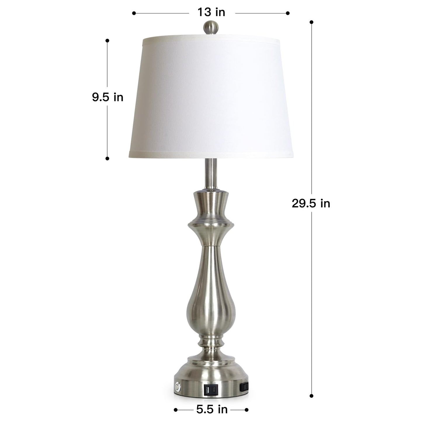 Cinkeda Silver Touch Lamps for Night Stand - 29.5" Tall Bedside Lamp with USB C+A, 3 Way Dimmable Bedroom Lamps, Brushed Nickel Table Lamps for Living Room,Single Silver