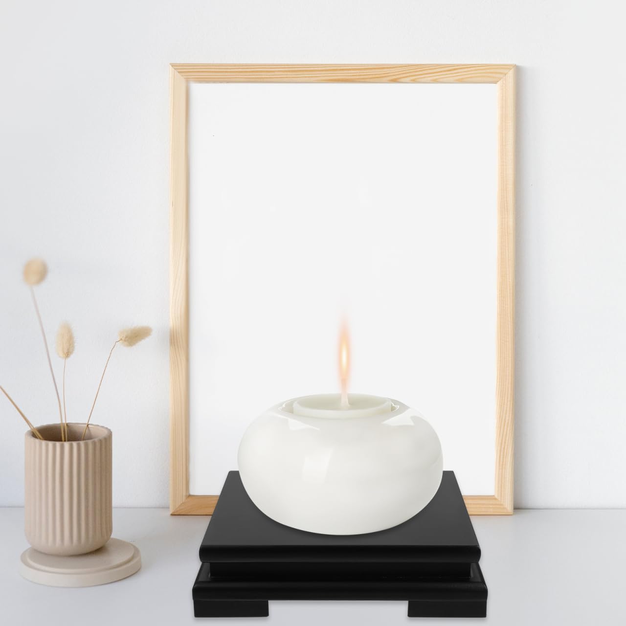 Wooden Display Stand Square Wood Display Base Risers Square Vase Riser Teapot Aquarium Lamp Pedestal for Stone Flowerpot Teapot Vase Bonsai Lamp Holder Home Decoration 7" W x 7" D x 1.8" H (Black)