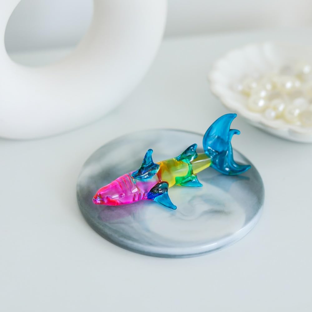 M Audomsak Art Glass Blown Animal Figurine Shark Colorful Animals Collection Gift Collectibles and Table Accessories.