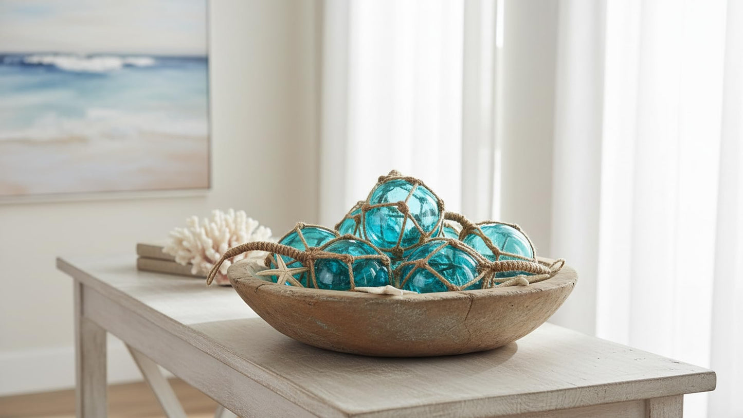 SAILINGSTORY Glass Fishing Float Buoy Ball Beach Ornaments 2" Blue 6 Pack