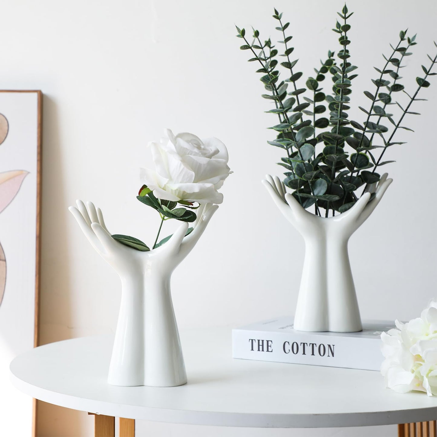 White Ceramic Hand Vase, Arm Bud Flower Vase Cute Unique Boho Minimalism Female Form Body Aesthetic Decorative Modern Nordic Style for Home Living Room Office Decor (Medium)