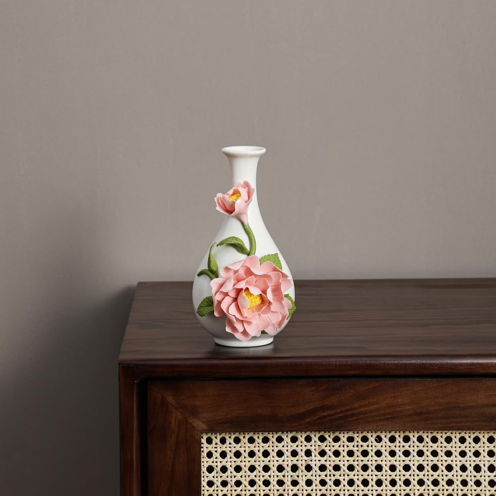 Ceramic Flower Vase Home Decor,Handmade Flowers Ceramic Aesthetic Flower for Home,Living Room,Dining Table,Farmhouse,Office Decor,Bedroom,Table and Kitchen Shelf (Pink, Style B)