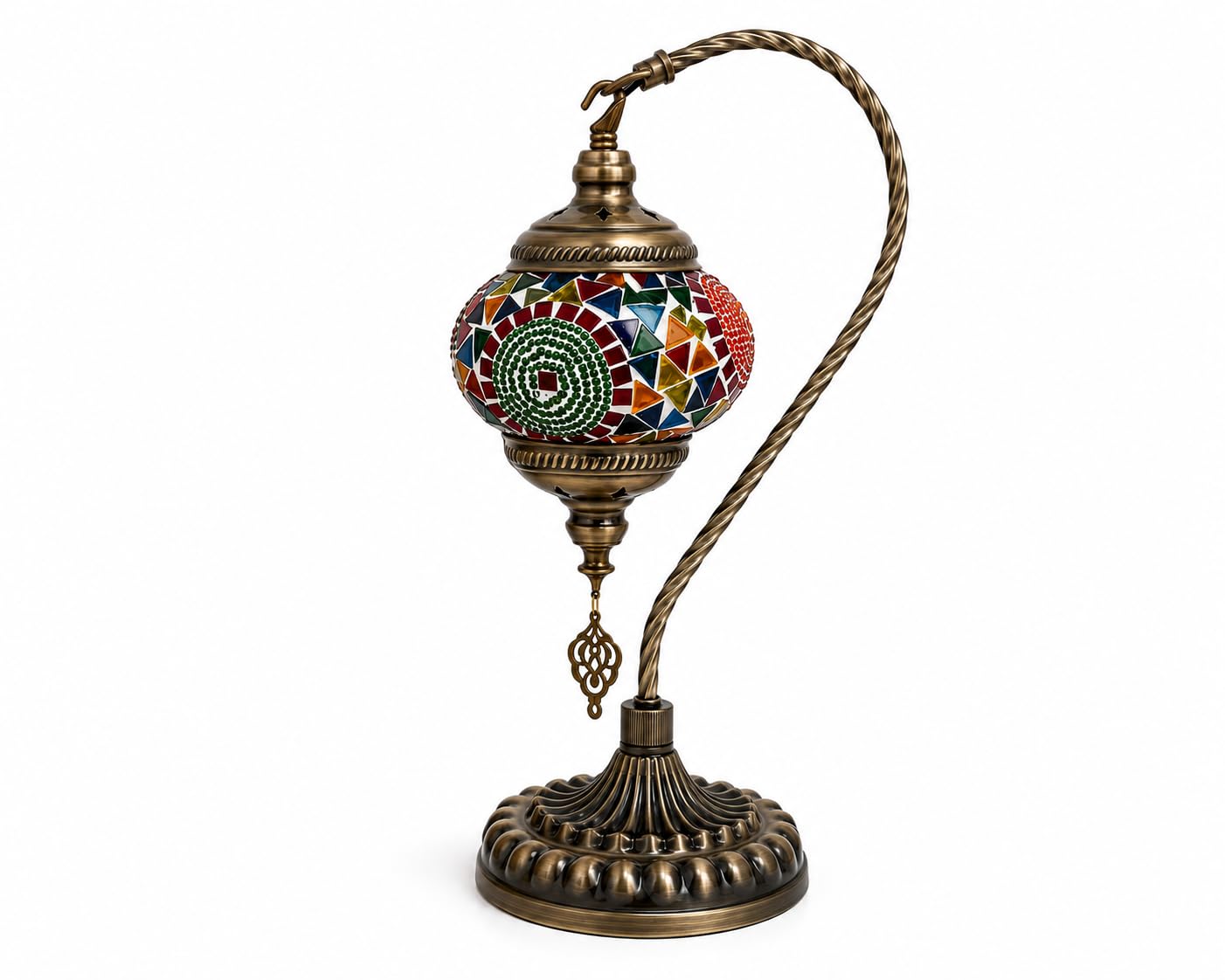 Buhem Light Turkish Mosaic Lamp Tiffany Style Handmade Swan Neck Table Lamp, Made in Turkey, Antique Bronze Glass Bedside Lamp, Boho Home Decor Gift