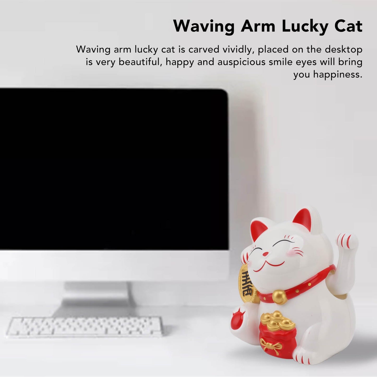 ZJchao Lucky Cat Waving Arm, 5.5in Vivid and Lovely Chinese Cat, Statue Decorations for Decorating Front Desk, Car, Business Openings (MLY11020-1 White)