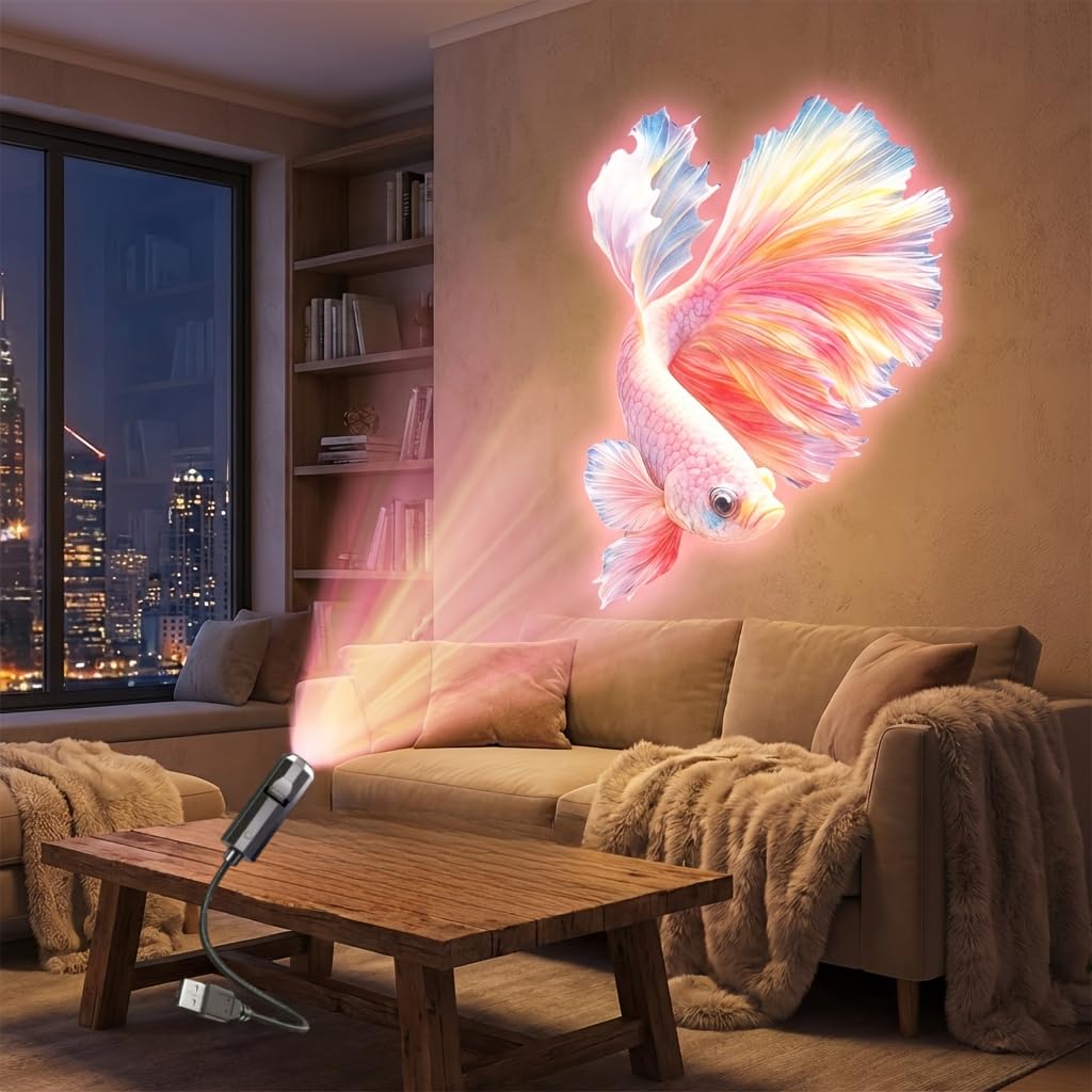 Ocean projection light with 8 interchangeable marine life light panels (whale, jellyfish, sea turtle), USB powered, 360° rotating, creating an immersive underwater world; a creative decorative gift.