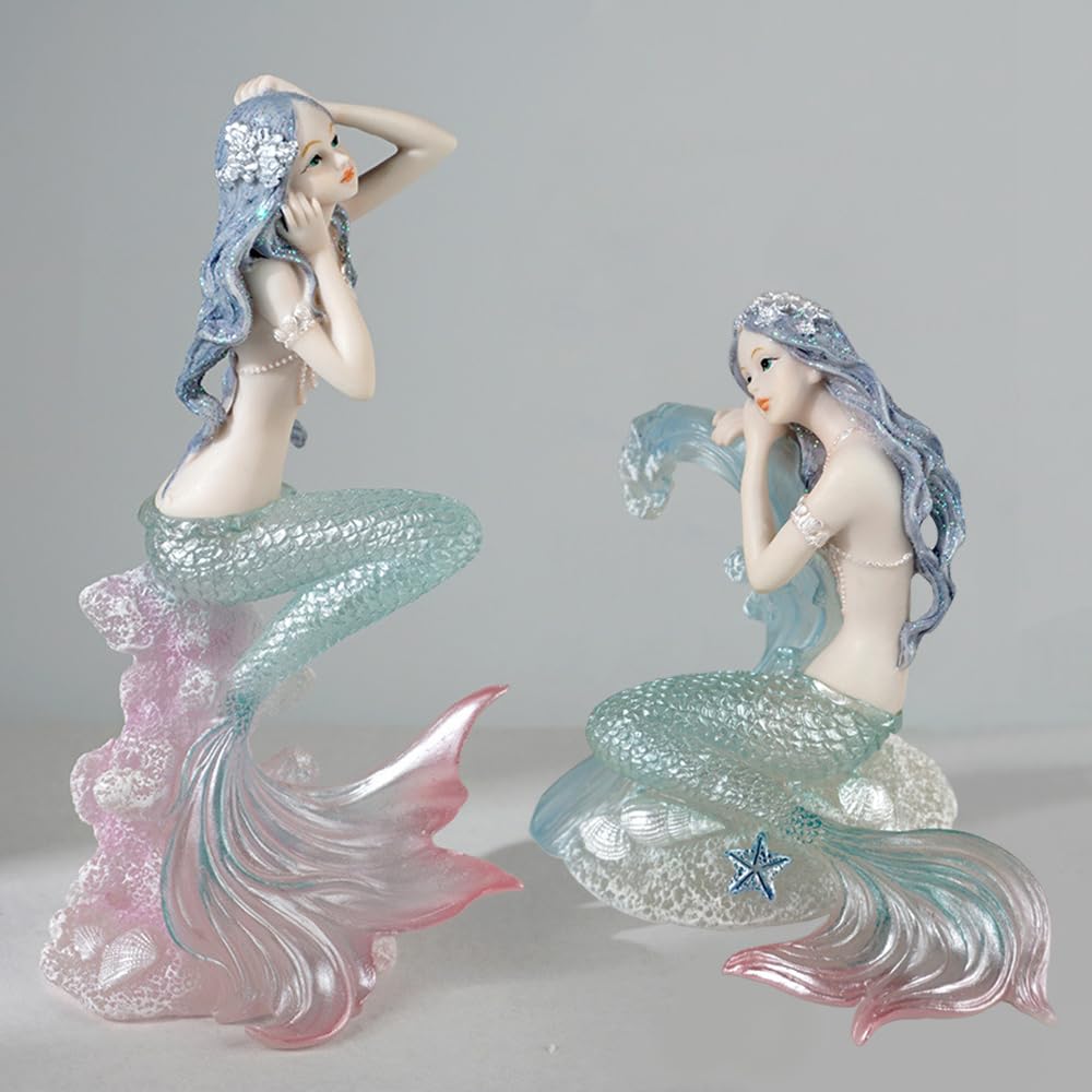 Rayberro Crystal Mermaid Figurines 7.28" Clear Resin Mermaid Sculpture Mediterranean Princess Ornaments Home Office Desktop Bookshelf Mermaid Collectible Figurines Crafts Fish Tank Aquarium Decoration