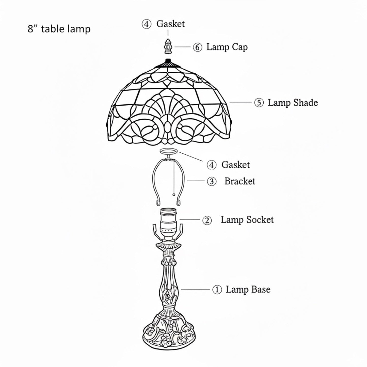 YINIETZSCHE Tiffany Style Table Lamp 8 Inch, Handmade Stained Glass Rose Shade Desk Lamp, Vintage Art Deco Bedroom Nightstand Light with Resin Base, Includes Warm Light Bulb