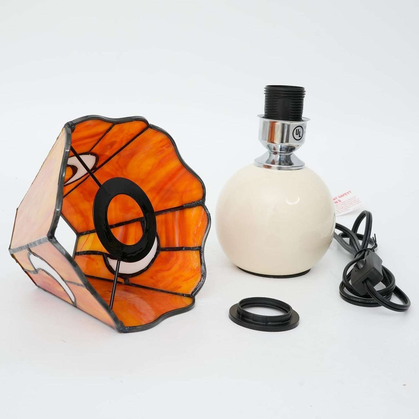 KIPHEPI Tiffany Style Moon Mushroom Stained Glass Table Lamp Orange Small Table Lamp Bedroom Bedside lamp Living Room Dining Room Office Decoration Desk lamp Home Decoration Creative Gift