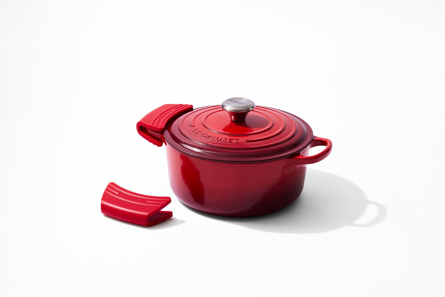 Le Creuset Silicone Set of 2 Handle Grips, 5" x 2 1/2" Each, Cerise